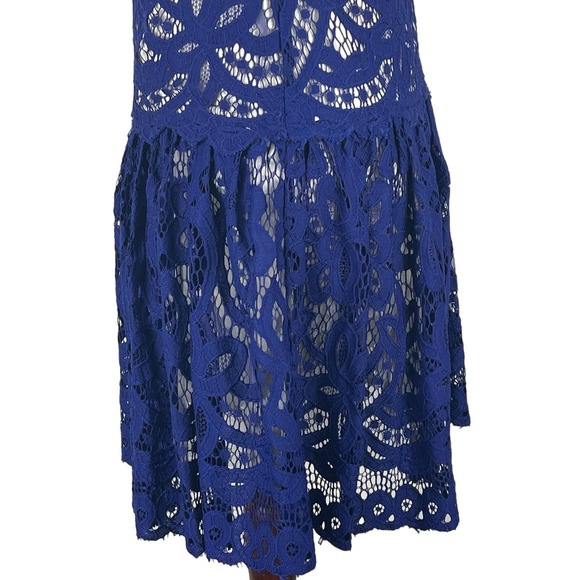 GIANNI BINI HALTER LACE OVERLAY DROP WAIST FIT & FLARE DRESS COBALT MEDIUM EUC - Picture 7 of 16
